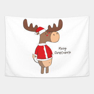 Merry Christmoose, Funny Cute Christmas Moose Tapestry