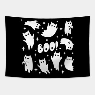 Boo Halloween Cat Ghosts Tapestry