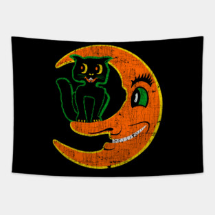 Vintage Halloween Moon Tapestry