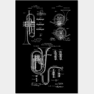 Brass Musical Instruments Patent Blueprints Posters and Art