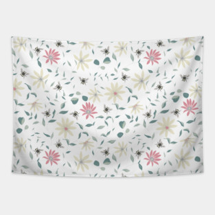 Floral Bee Print Tapestry