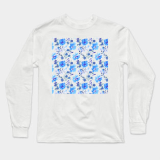 Blue Floral Pattern Long Sleeve T-Shirt