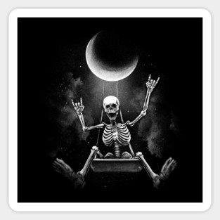 Skeleton Rock on Moon Spooky Halloween Rock Band Scary Grunge Sticker