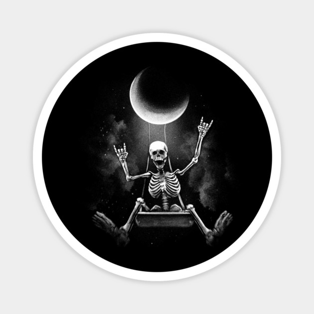 Skeleton Rock on Moon Spooky Halloween Rock Band Scary Grunge Magnet by creative