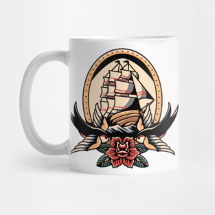 swallow and ship tattoo Mug