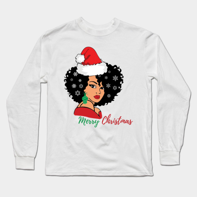 Merry Christmas Afro Girl Long Sleeve T-Shirt by Prinyos