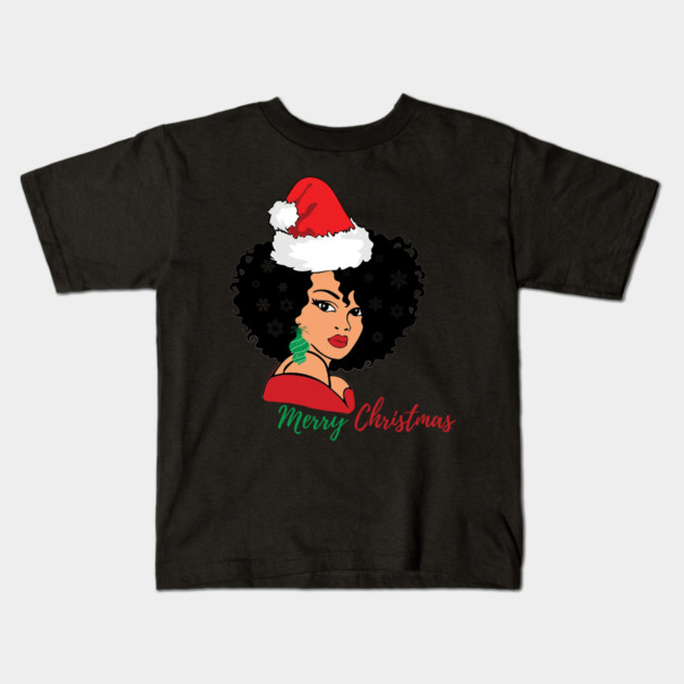 Merry Christmas Afro Girl Kids T-Shirt by Prinyos