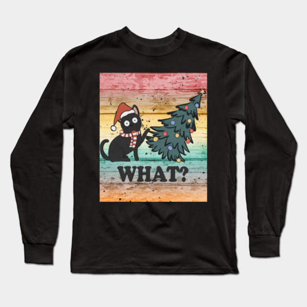 what cat funny christmas tree - vintage Christmas Long Sleeve T-Shirt by Prinyos