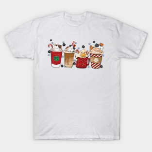 Christmas Cute Cats And Coffee T-Shirt