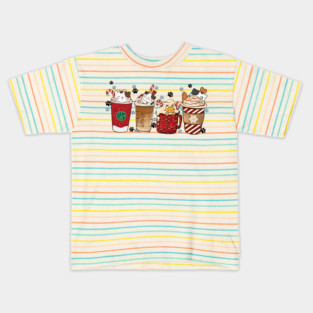 Christmas Cute Cats And Coffee Kids T-Shirt