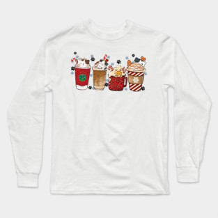 Christmas Cute Cats And Coffee Long Sleeve T-Shirt