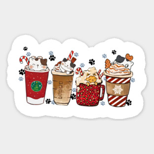 Christmas Cute Cats And Coffee Sticker