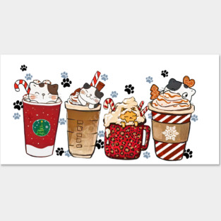 Christmas Cute Cats And Coffee Posters and Art