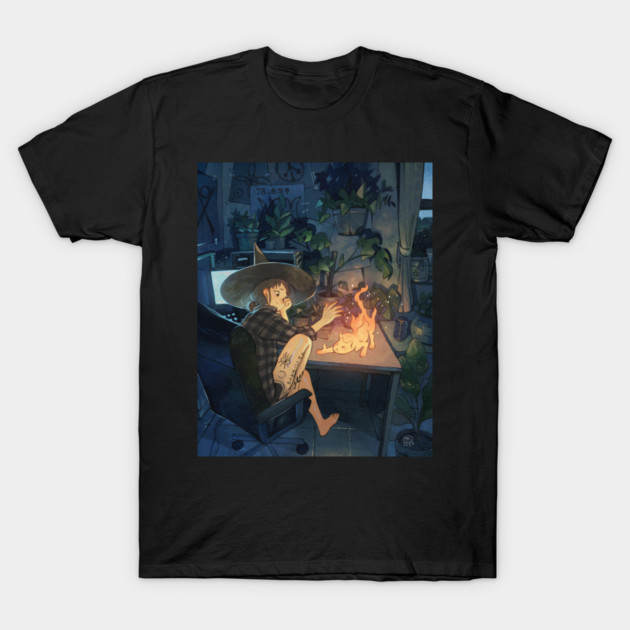 Fire Ghost Kitty T-Shirt by SimzArt