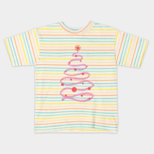 Pink swirly Christmas tree Kids T-Shirt