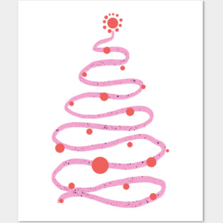 Pink swirly Christmas tree Posters and Art