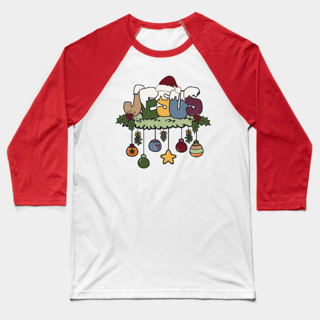 Jesus Santa Christmas Present Baseball T-Shirt by The WYLD Tribe