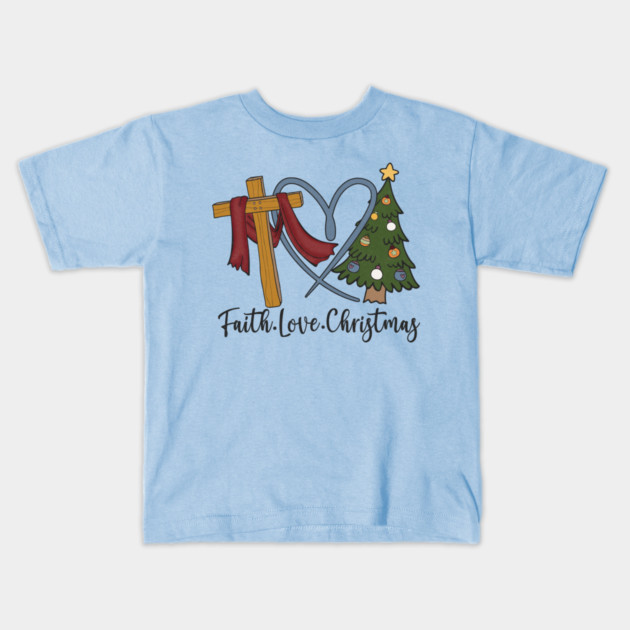 Faith Love Jesus Christmas Present Kids T-Shirt by The WYLD Tribe