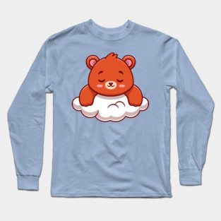 Cute Bear Sleeping On Cloud Cartoon Long Sleeve T-Shirt