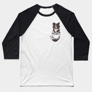 Pocket Cute Border Collie Dog T-Shirt Baseball T-Shirt