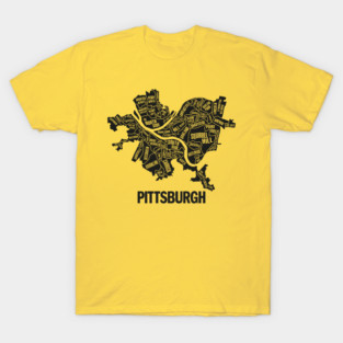 Pittsburgh Neighborhoods Map (Black Design) T-Shirt