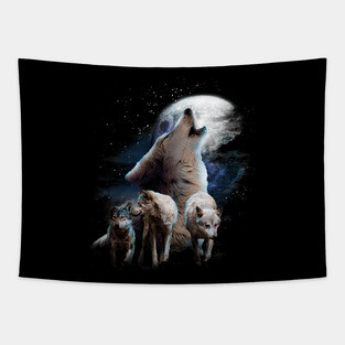 Space Wolves Cosmic Snow Wolf Howling At Moon Tapestry