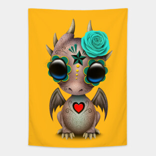 Day of the Dead Sugar Skull Baby Dragon Tapestry