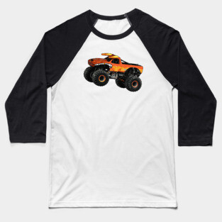 Orange Monster Truck Jump Illustration Baseball T-Shirt