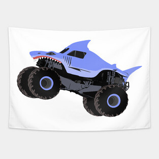 Monster Truck Megalodon Illustration Tapestry