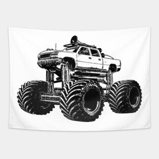 Monster Truck Silhouette Tapestry