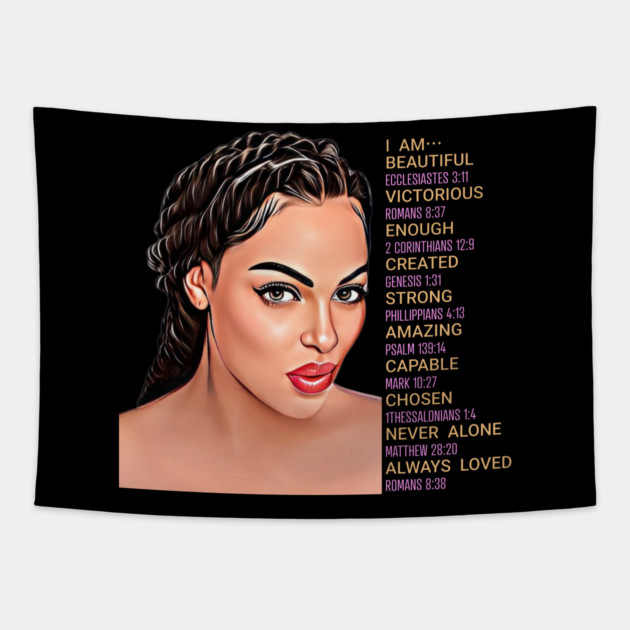 I am beautiful, victorious, enough, created, strong, amazing, capable, chosen, never alone, always loved Tapestry by UrbanLifeApparel