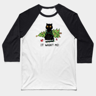 Cat and Christmas tree Baseball T-Shirt