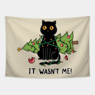 Cat and Christmas tree Tapestry