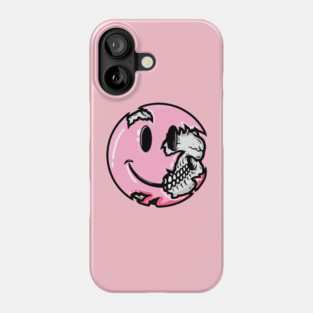 Creepy Pastel Goth Pink Smiley Face Skull Emoji Phone Case