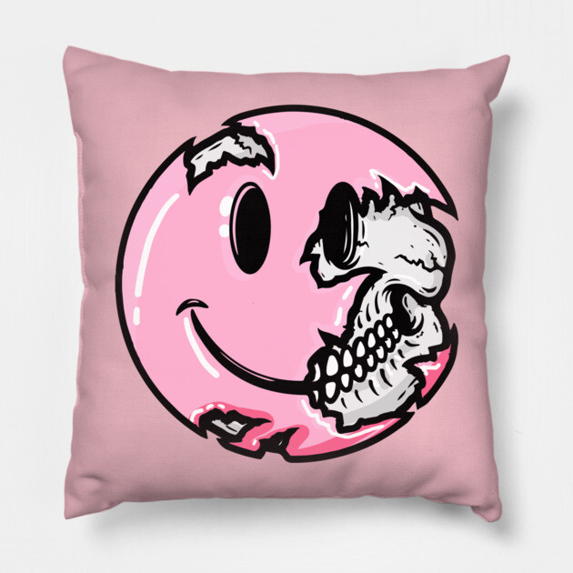 Creepy Pastel Goth Pink Smiley Face Skull Emoji Smiley Face