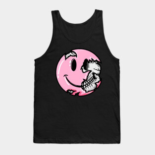 Creepy Pastel Goth Pink Smiley Face Skull Emoji Tank Top