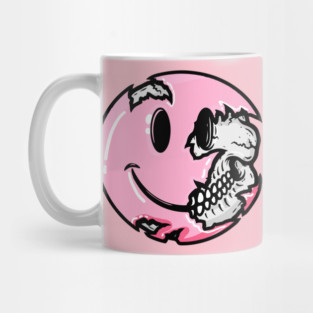 Creepy Pastel Goth Pink Smiley Face Skull Emoji Mug