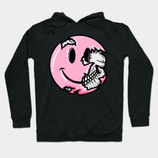 Creepy Pastel Goth Pink Smiley Face Skull Emoji Hoodie