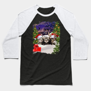 Christmas Cat Kitten Baseball T-Shirt