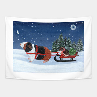 Guinea Pig Pulling Sleigh Tapestry