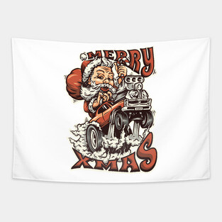 Hot Rod Santa Tapestry