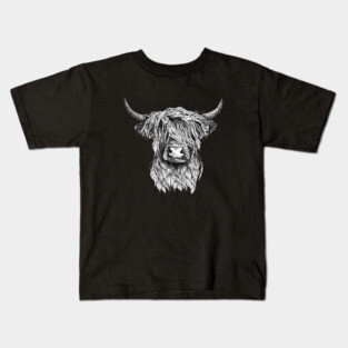 Highland Cow illustration tattoo style Kids T-Shirt