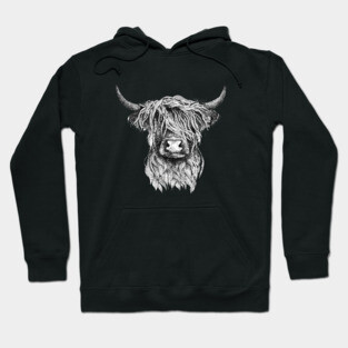 Highland Cow illustration tattoo style Hoodie