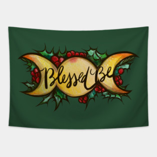 Blessed Be Yule Triple Moon Tapestry