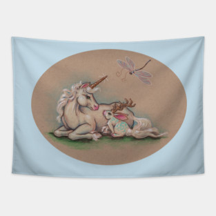 Meeting of the Mythological - Unicorn and Jackalope Tapestry