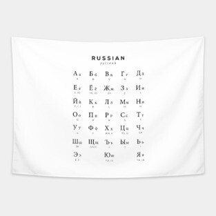 Russian Alphabet Chart, Russian Language Cyrillic Chart, White Tapestry