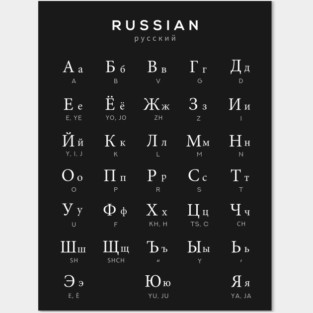 Russian Alphabet Chart, Russian Language Cyrillic Chart, Black Posters and Art