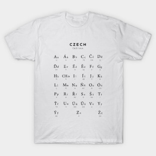 Czech Alphabet Chart, Czech Republic Language Chart, White T-Shirt