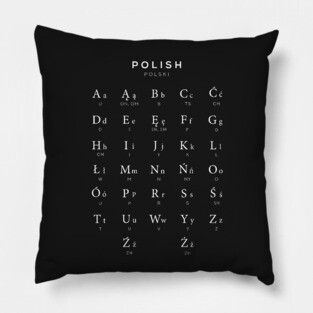 Polish Alphabet Chart, Poland Language Chart, Black Pillow
