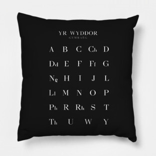 Welsh Alphabet Chart, Yr Wyddor Gymraeg Language Chart, Black Pillow